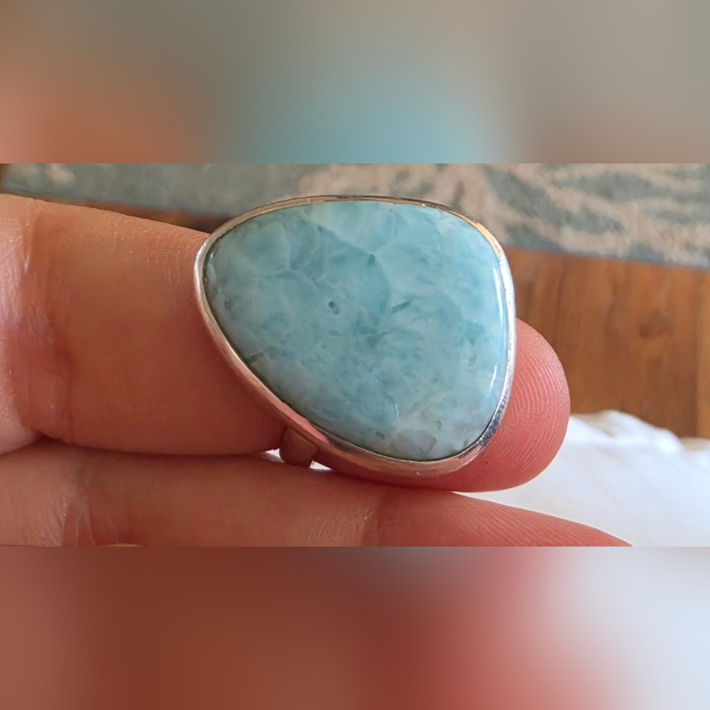 Blue Larimar Teardrop Statement Ring - image 4
